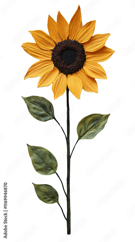 Fototapeta premium Vibrant sunflower with green leaves.