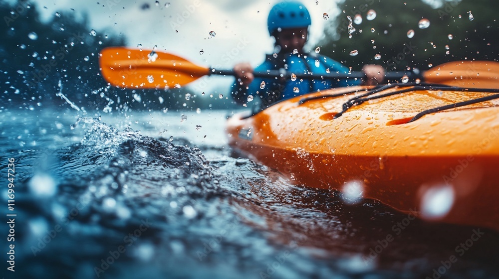 Fototapeta premium Kayaking Adventure: Thrilling Ride Through Water Splashes