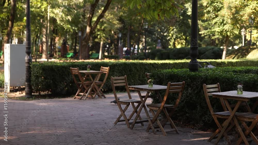 Cafe furniture in outdoor park in Chisinau Moldova Cafe furniture in outdoor park in Chisinau Moldova
