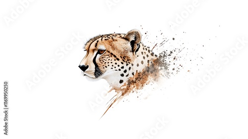 Elegant Cheetah Portrait: Watercolor-Style Digital Painting on White AI Generated photo