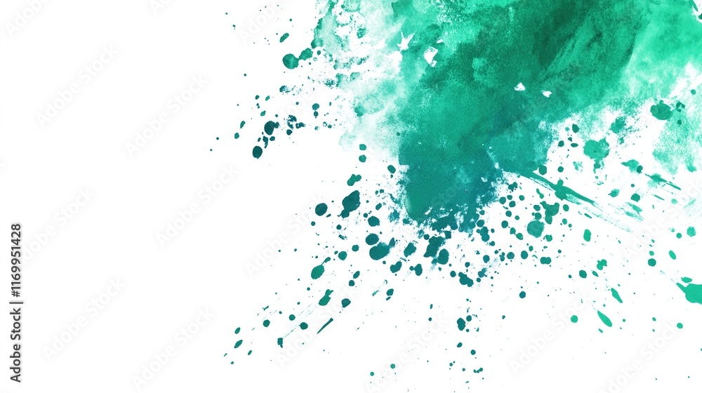Obraz premium Green paint splash on a white background, creating a bold and dynamic visual effect. The vivid splash of green adds a touch of energy and creativity, making it ideal for artistic designs, backgrounds,