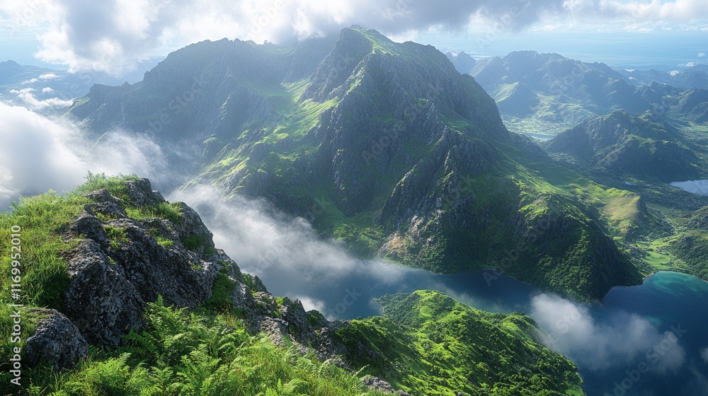 Obraz premium Stunning Mountain Landscape under Cloudy Sky