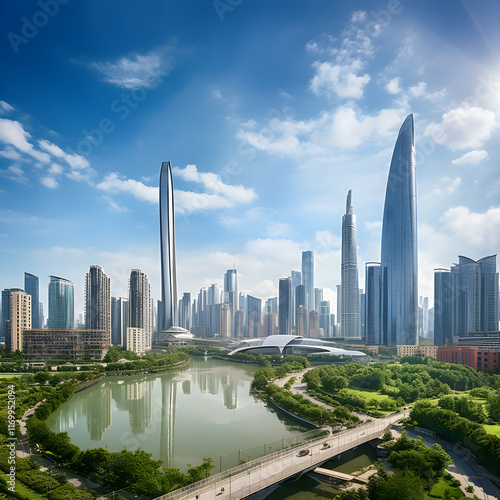 Spectacular View of the pulsating GZ Zhujiang New Town Skyline - A Testimony to Urban Modernity and Architectural Splendor photo