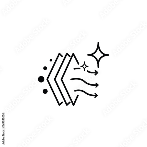 filtration air icon, clean or fresh wind, purification, virus protection, dust cleaner, filter layers, thin line symbol on white background