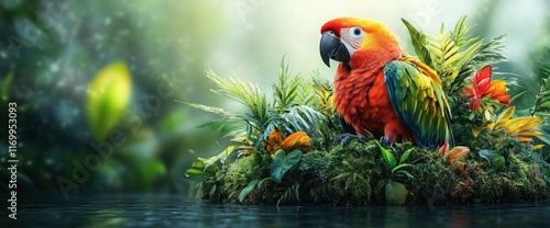 Wallpaper Mural Scarlet Macaw Perched on Lush Tropical Island in Tranquil Rainforest Setting Torontodigital.ca