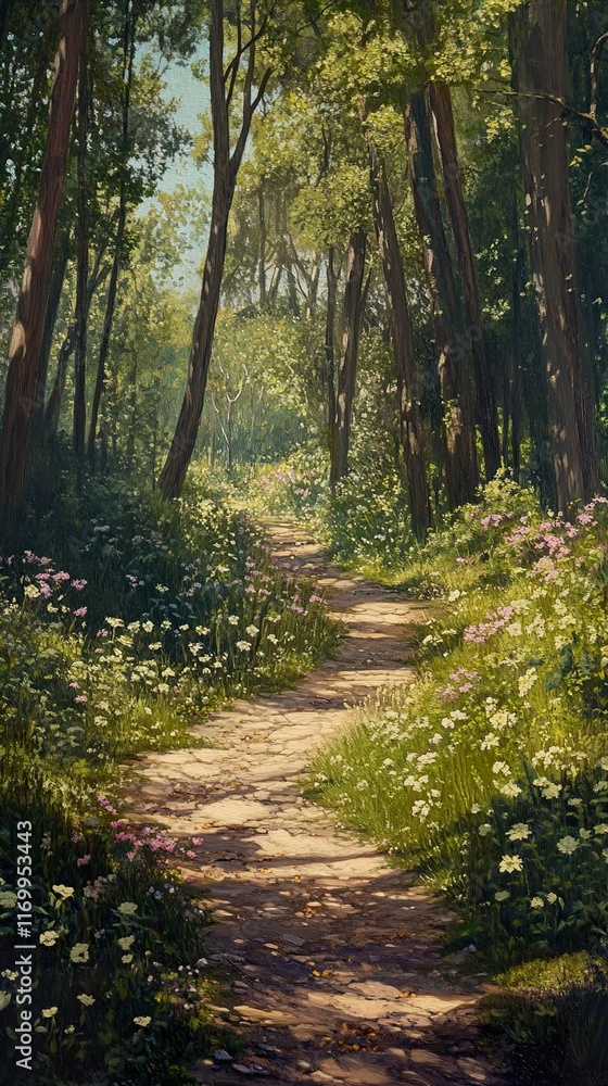 Fototapeta premium Sunlit Forest Path: A Serene Summer Walk