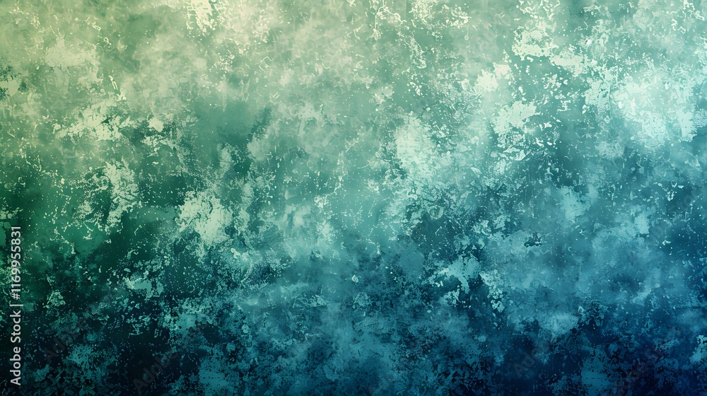 Obraz premium Abstract grainy gradient background with glowing noise texture in teal, green, and blue, creating a smooth backdrop for design use