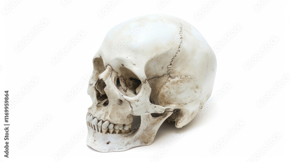 Obraz premium White skull with a black nose and mouth. The skull is a symbol of death and is often used in art and literature