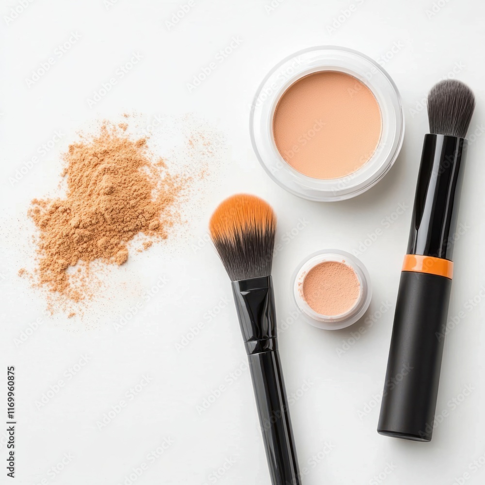 Makeup application essentials brushes and powders for flawless skin beauty room product showcase organized space close-up view cosmetics artistry Makeup application essentials brushes and powders for flawless skin beauty room product showcase organized space close-up view cosmetics artistry