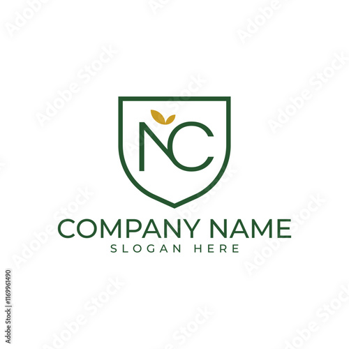 letters "NC" elegantly enclosed within a shield-shaped emblem. A delicate leaf motif adds a touch of nature and growth, conveying a sense of security, reliability, and natural balance