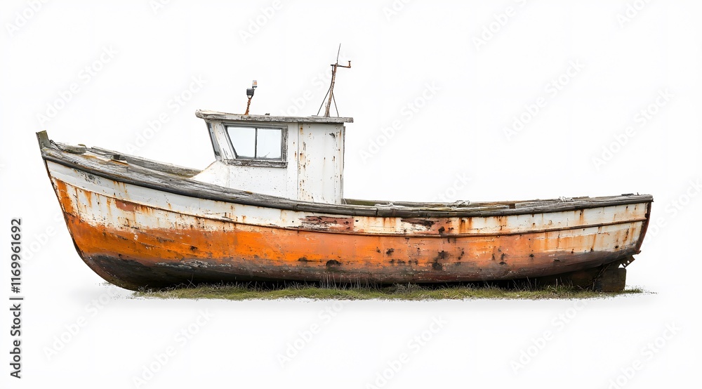 Old Rusty Boat Resting on Grassy Ground Old Rusty Boat Resting on Grassy Ground