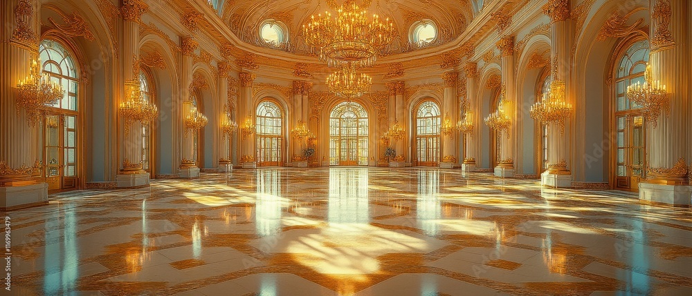 Obraz premium [Classical grand ballroom interior design] Elegant Grand Ballroom Interior with Classical Details