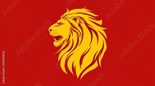 Iconic lion soccer logo in red and yellow. The bold and fierce lion symbolizes strength, power, and teamwork,  photo