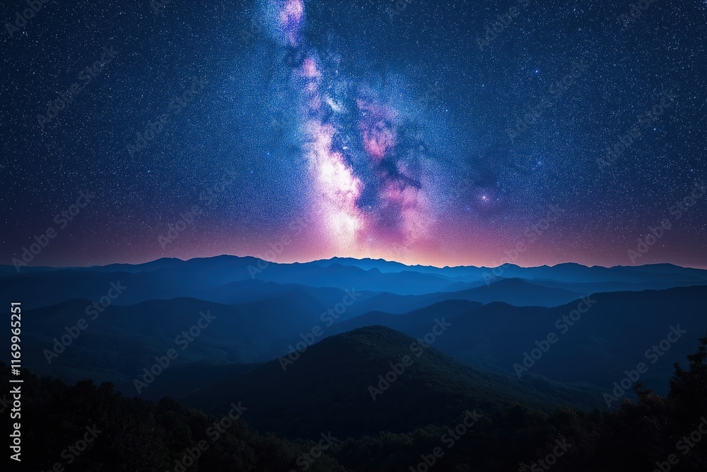 Fototapeta premium Stunning view of the Milky Way galaxy over mountain landscape at night
