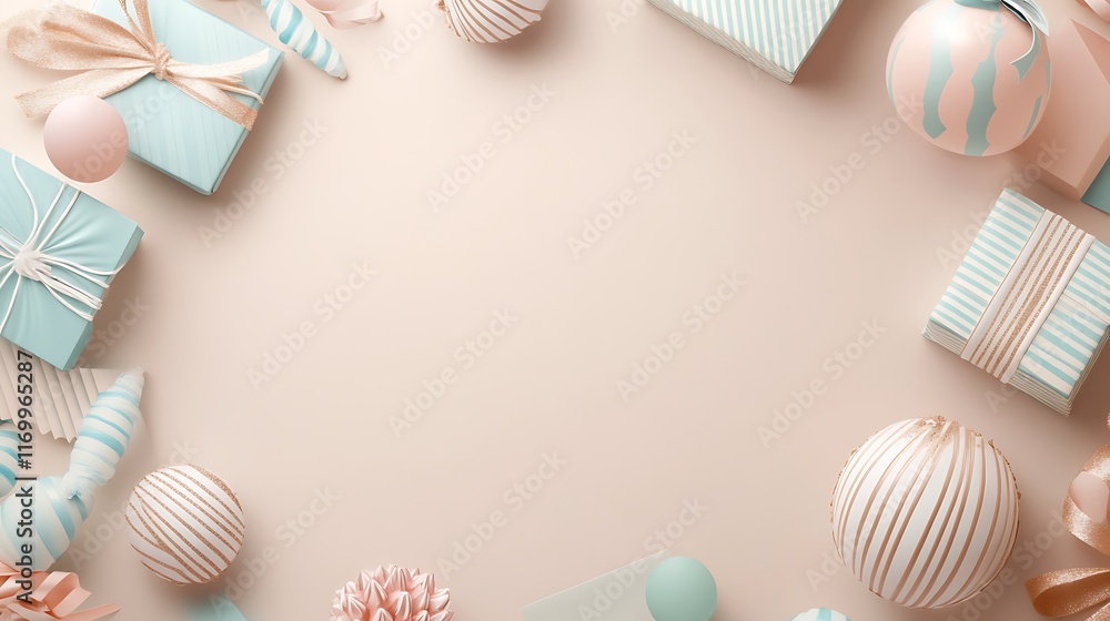 Fototapeta premium Pastel Gift Boxes Ornaments Festive Holiday Design