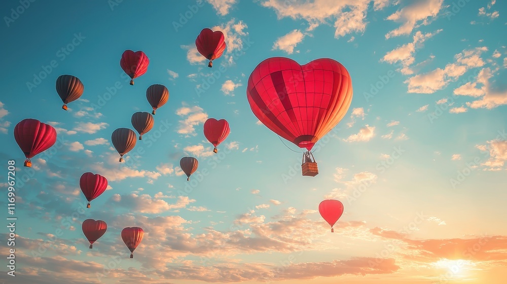 Obraz premium Heart-Shaped Hot Air Balloons