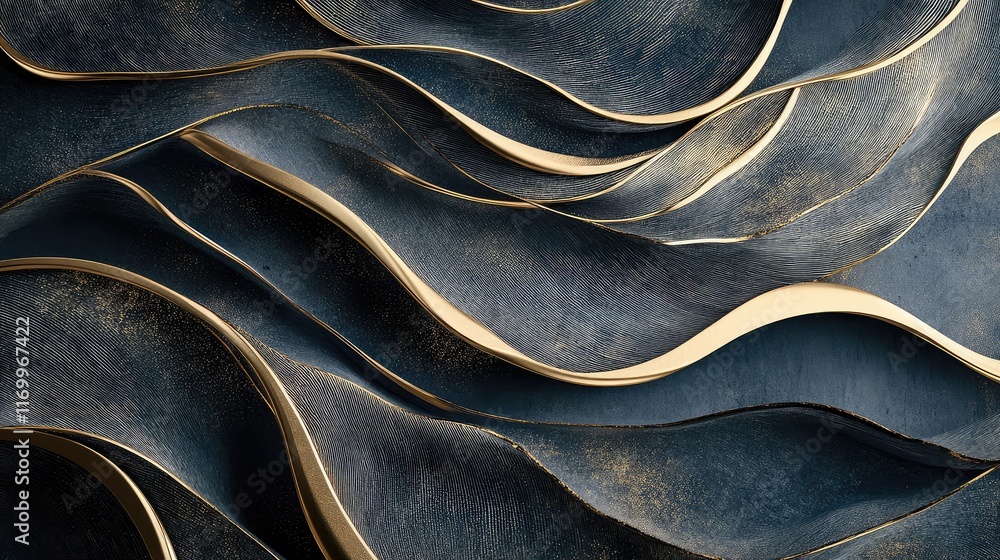 Elegant wave patterns in gold over a matte charcoal background for a modern luxury feel. No text, no people. Elegant wave patterns in gold over a matte charcoal background for a modern luxury feel. No text, no people.