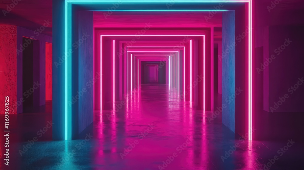 Fototapeta premium Futuristic gradient in electric cyan to neon magenta, blending into a high-energy visual. No text, no people.