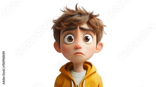 Young Boy with Concerned Expression in Casual Hoodie