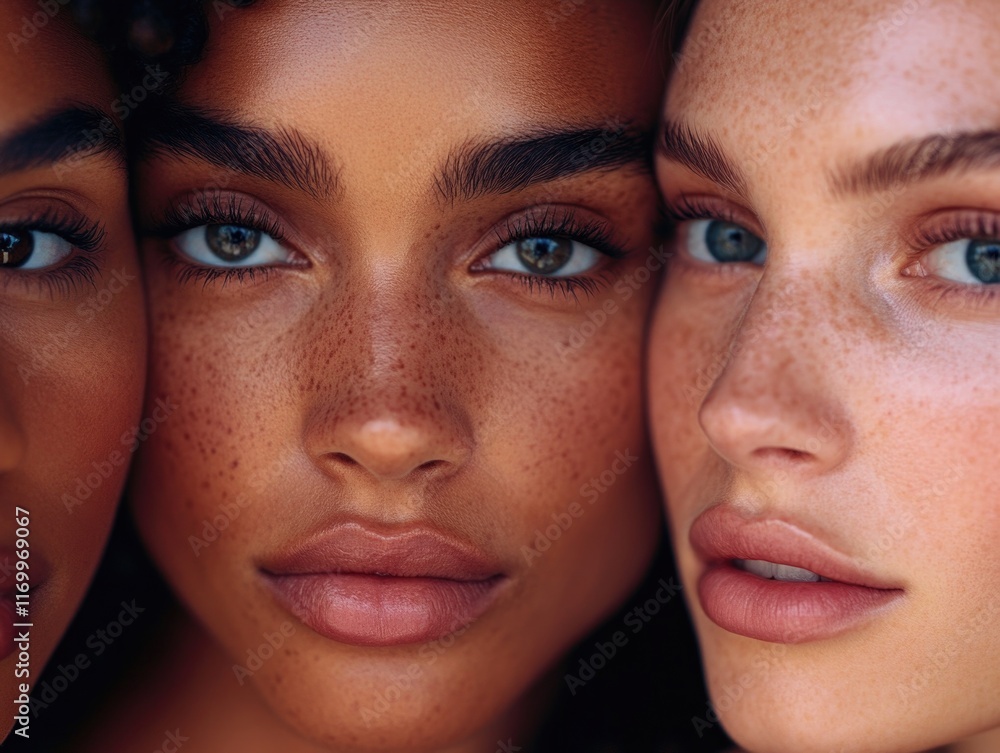 A diverse group of women with various skin tones and features, showcasing beauty in diversity. A diverse group of women with various skin tones and features, showcasing beauty in diversity.