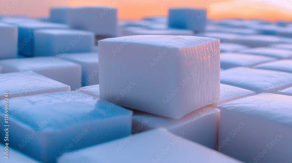 Fototapeta premium Abstract Cube Background Blue White Geometric Shapes 3D Render