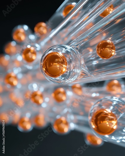 Abstract molecular structure with orange highlights.