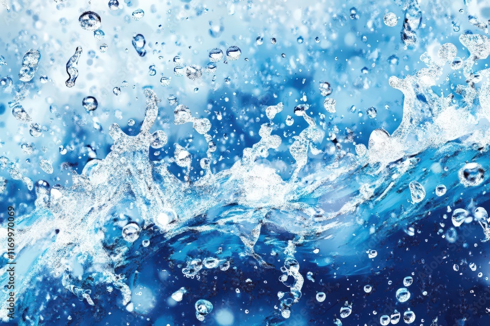 Abstract Blue Water Splash with Bubbles and Spray Abstract Blue Water Splash with Bubbles and Spray