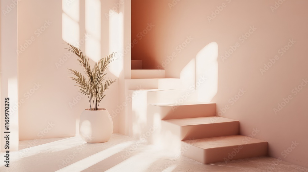 Fototapeta premium Minimalist D blocks forming a staircase-like structure with soft shadows on a neutral backdrop. No text, no people.