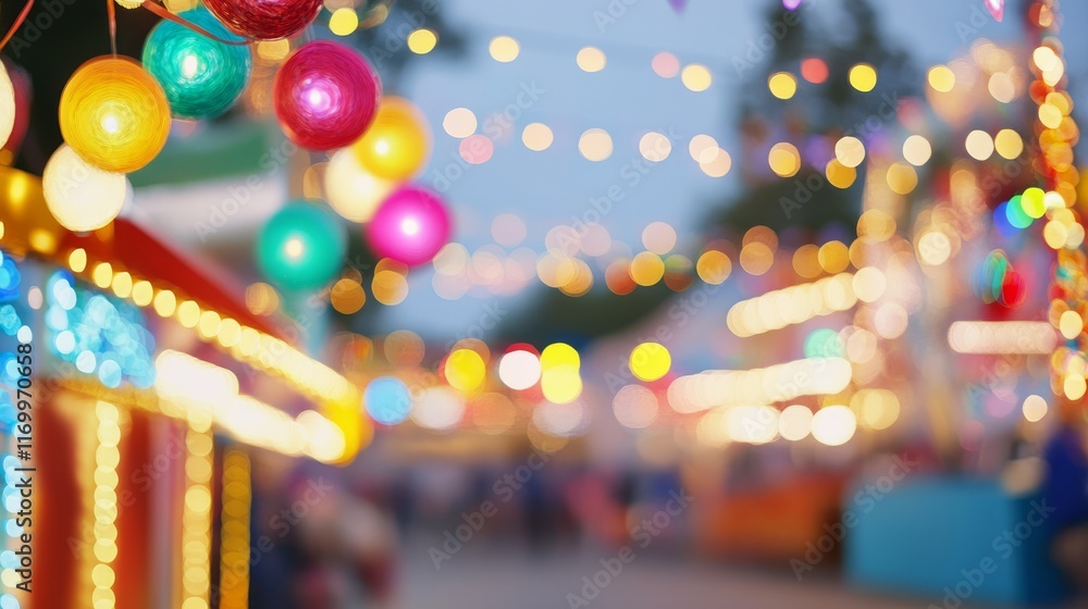 Obraz premium Festival background, party outdoors, festive decorated place, festive garlands outdoors