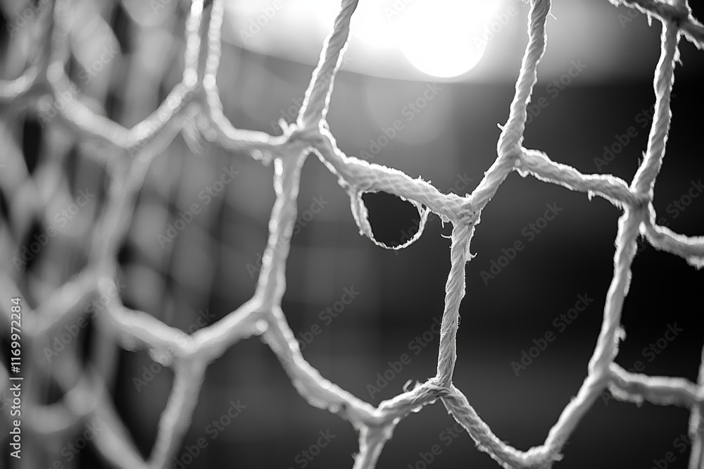Close-up of a worn soccer net.