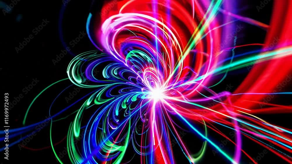 Dynamic neon light swirl with vibrant colors on black background, abstract concept Dynamic neon light swirl with vibrant colors on black background, abstract concept
