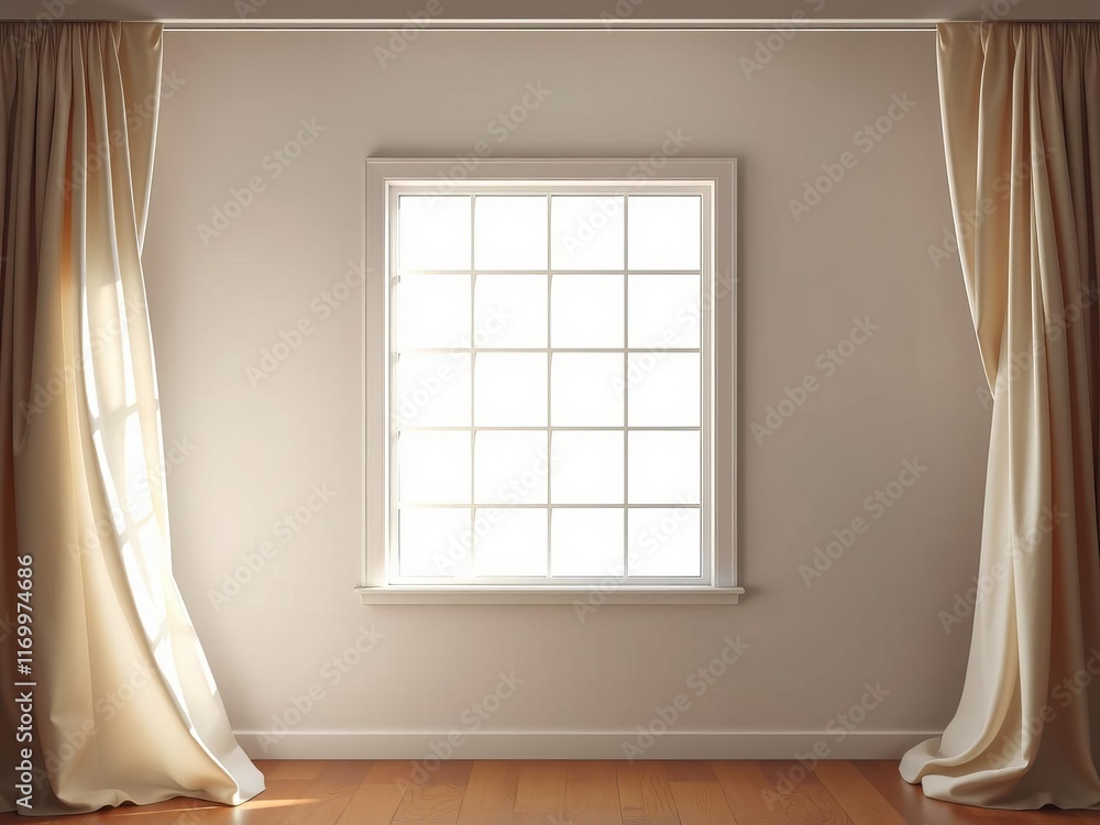 Fototapeta premium Close up of a window with white curtains, providing a blank space for adding text and design, copy space, home decor
