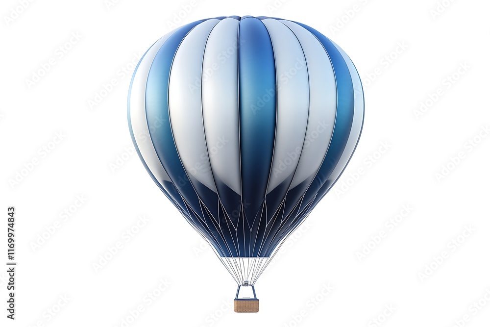 Fototapeta premium A blue and white hot air balloon ready for flight, symbolizing adventure and leisure.