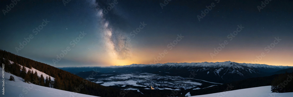 Fototapeta premium Horizontal banner - mountain landscape at night