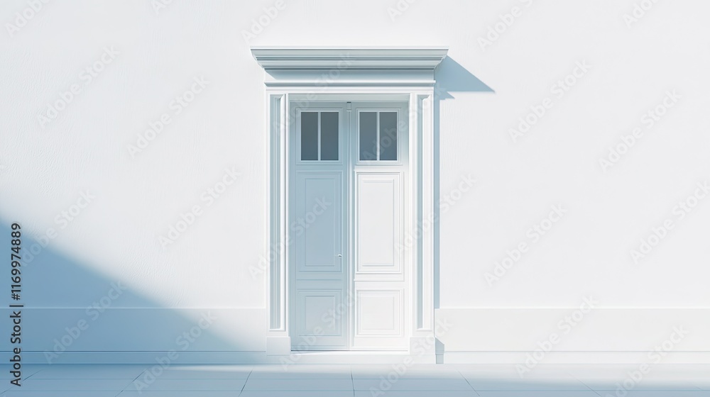 Minimalist White Doorway with Shadows and Clean Architectural Lines Minimalist White Doorway with Shadows and Clean Architectural Lines