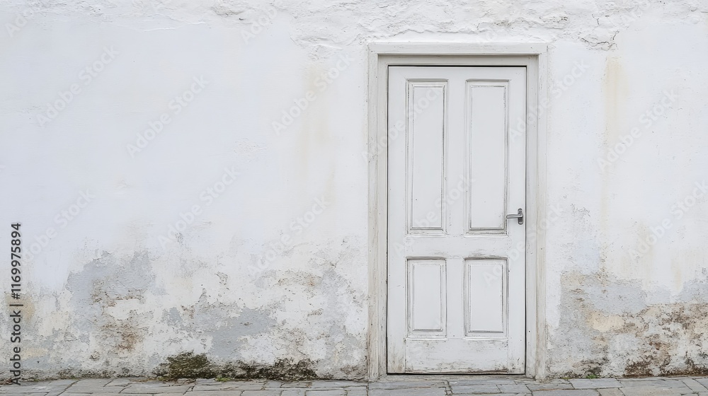 Fototapeta premium Old White Door on Weathered Wall in Minimalist Style Setting