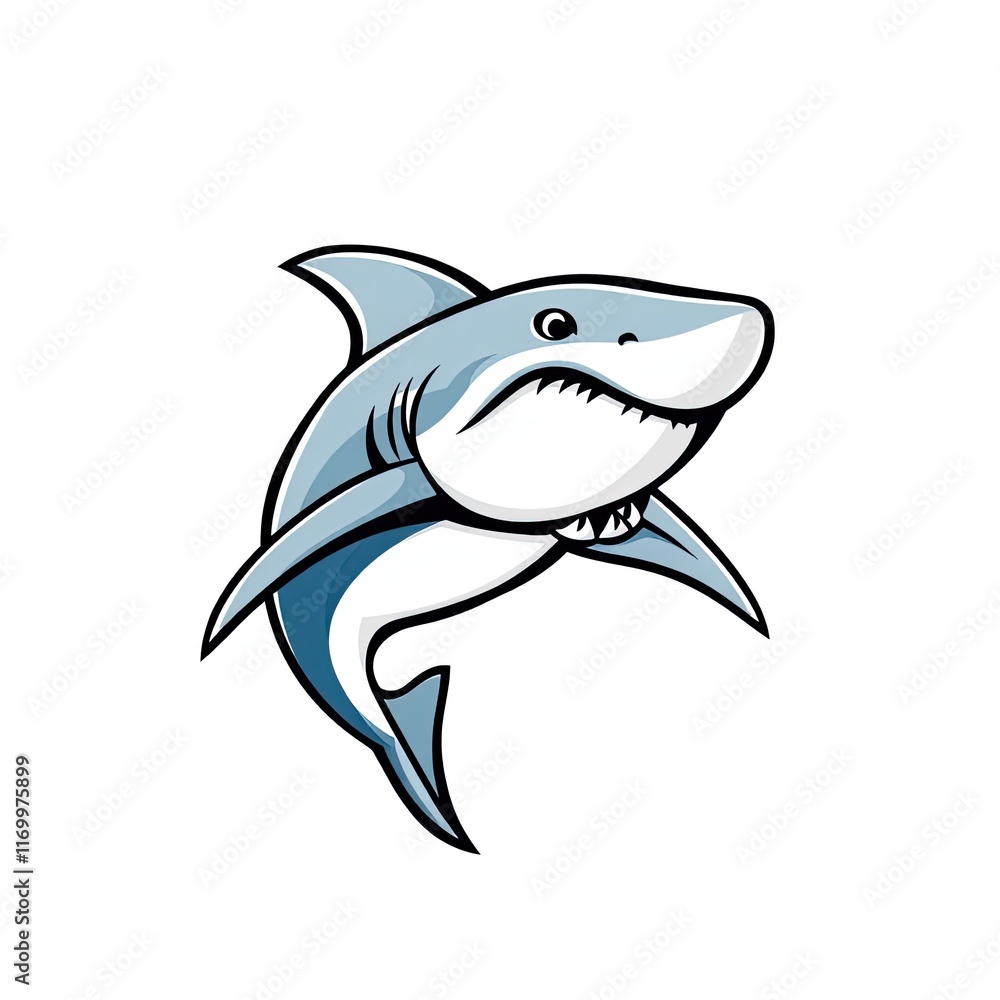 Obraz premium Cartoon Great White Shark Leaping Underwater