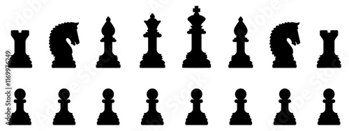 Chess icon set. Chess silhouettes vector icons. Chess black flat icons. Vector chess isolated on white background. vector illustration.