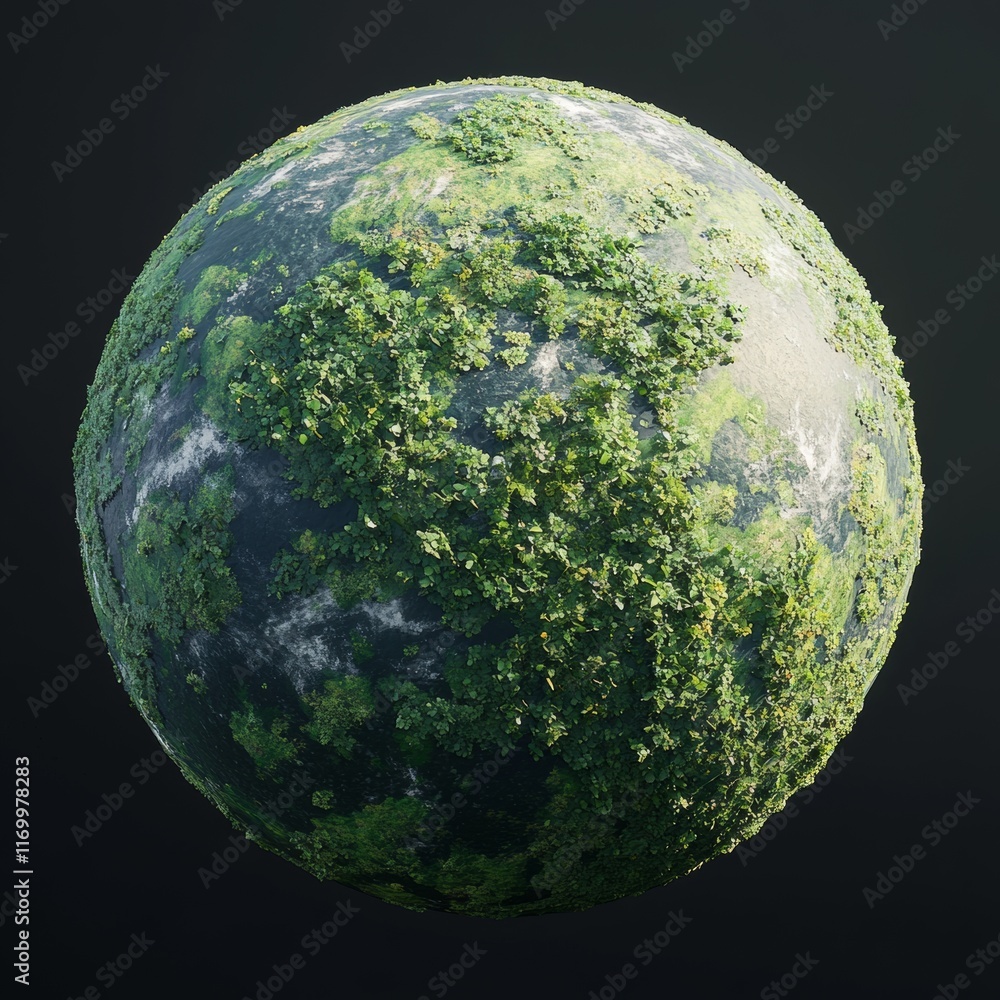Fototapeta premium Lush green planet covered in vegetation.