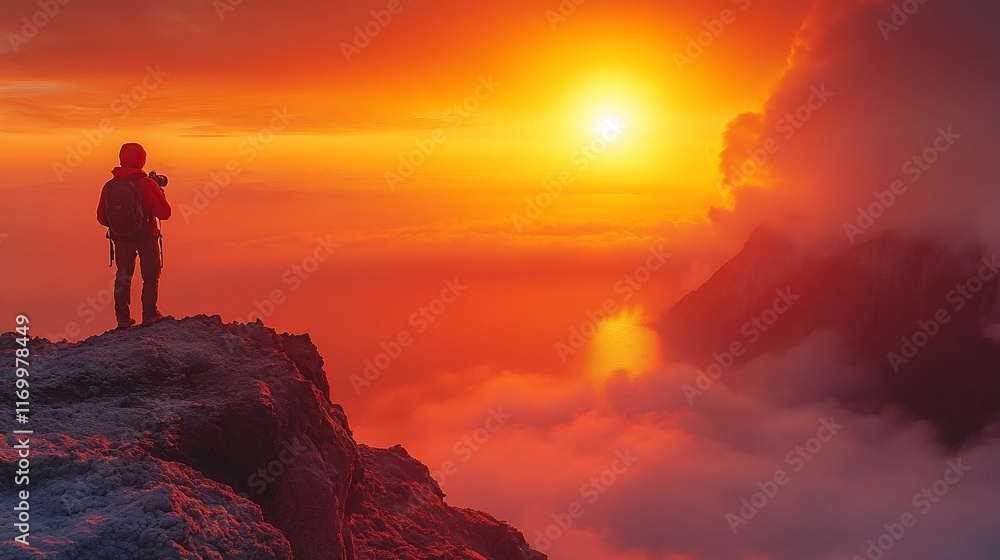 Obraz premium Photographer Captures Breathtaking Sunset From Mountain Peak
