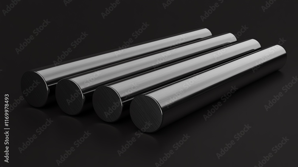 Metal rods arranged on a dark surface. Metal rods arranged on a dark surface.