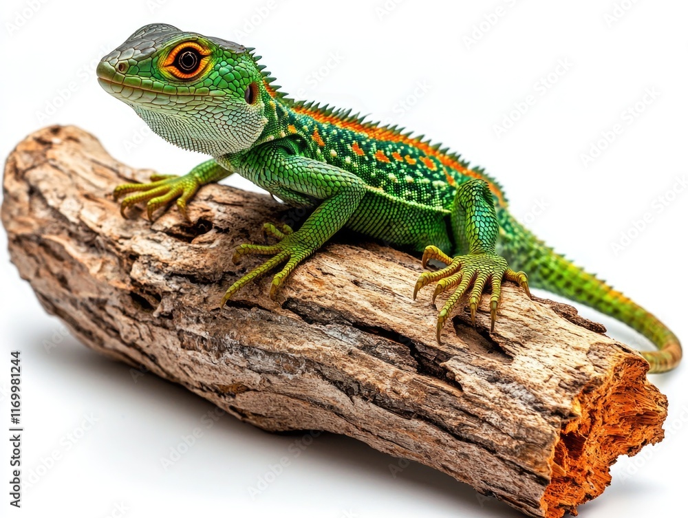 Fototapeta premium Lizard with vibrant colors resting on a log.