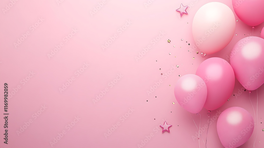 Pink Balloons and Stars Festive Background Design Pink Balloons and Stars Festive Background Design