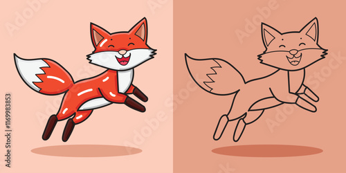 cute fox walking and jumping illustration