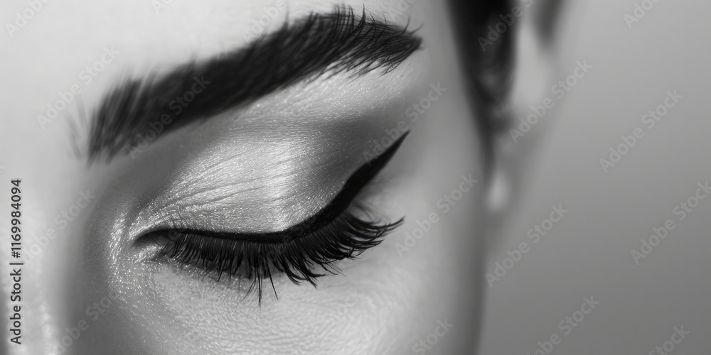 Obraz premium Beauty, eyeshadow, makeup, close-up of eyeliner and lashes.