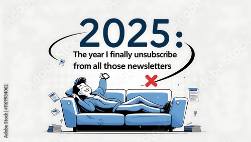 Man Relaxing On Couch Unsubscribing From Newsletters In 2025 photo