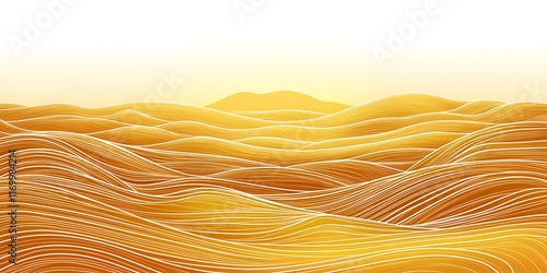 Golden abstract wavescape sunrise background. photo