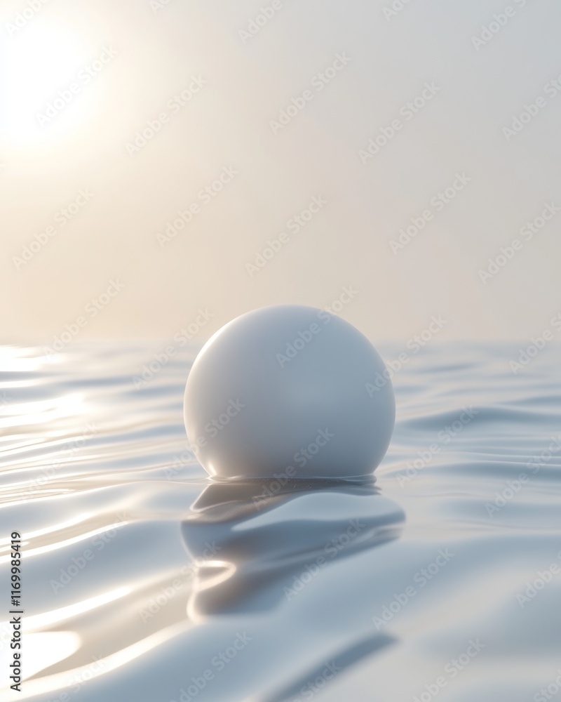 A serene floating sphere on tranquil water. A serene floating sphere on tranquil water.