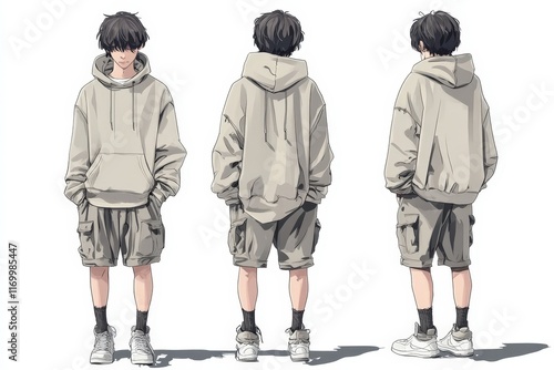 Anime Boy Model Poses Hooded Sweatshirt Cargo Shorts