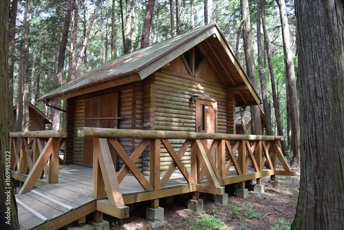 Fotografie 森林内に建つログハウス